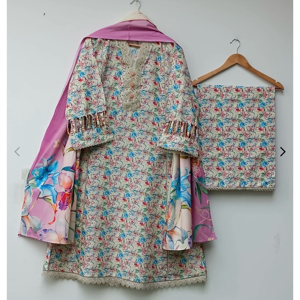 Floral Embroidered Dress with Pink Accents - Picture 2 of 5